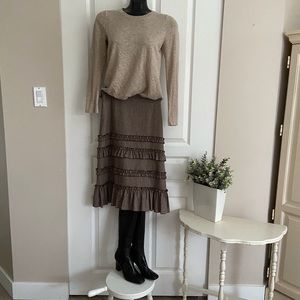 Cool boho wool ruffle long flown skirt